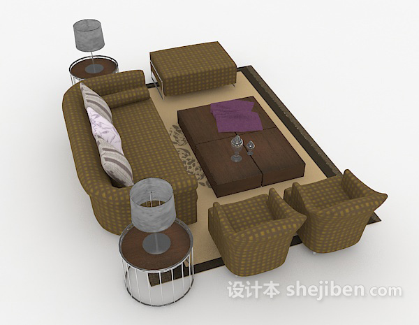 设计本棕色休闲家居组合沙发3d模型下载