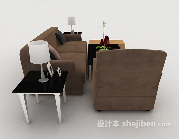 设计本家居深棕色简约组合沙发3d模型下载