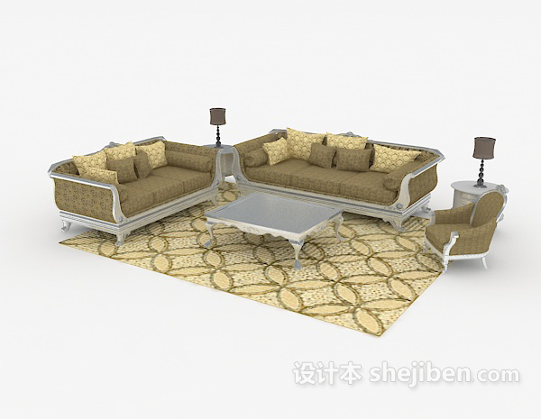 欧式棕色家居组合沙发3d模型下载