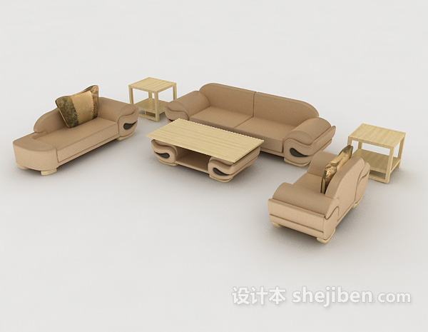 免费棕色家居木质组合沙发3d模型下载