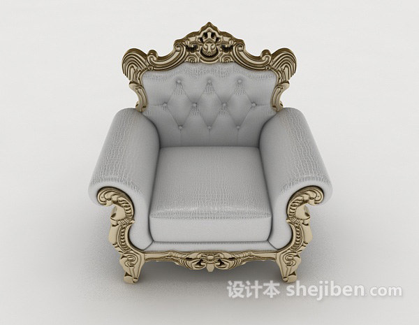 欧式风格欧式复古灰色单人沙发3d模型下载