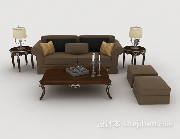 欧式风格欧式灰棕色组合沙发3d模型下载