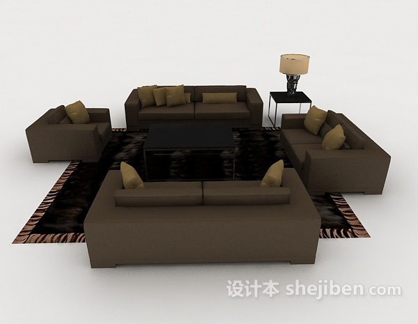免费家居简约休闲棕色组合沙发3d模型下载