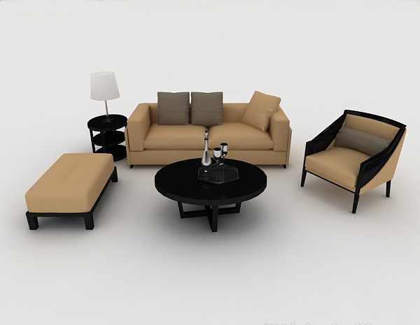 现代风格家居棕色木质组合沙发3d模型下载