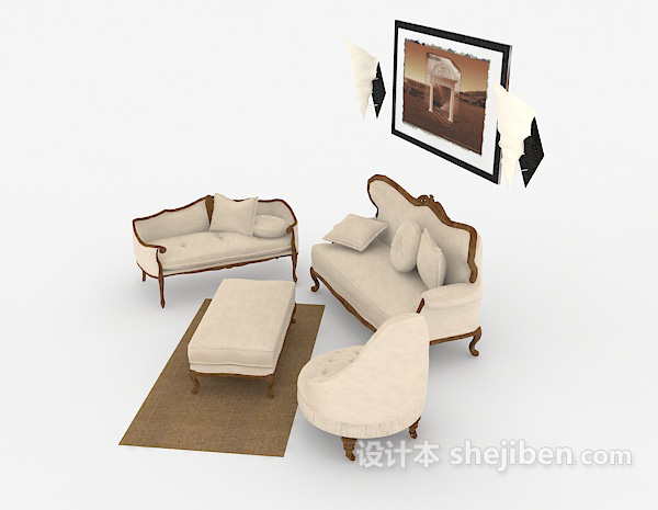 免费简欧式居家组合沙发3d模型下载