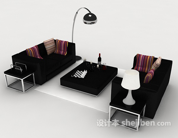 免费黑色办公组合沙发3d模型下载