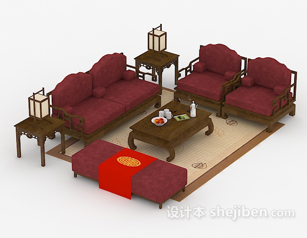 中式大气组合沙发3d模型下载