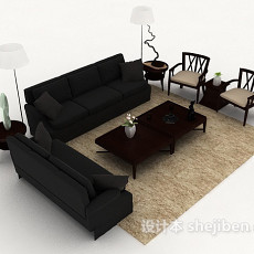 简约家具黑色组合沙发3d模型下载