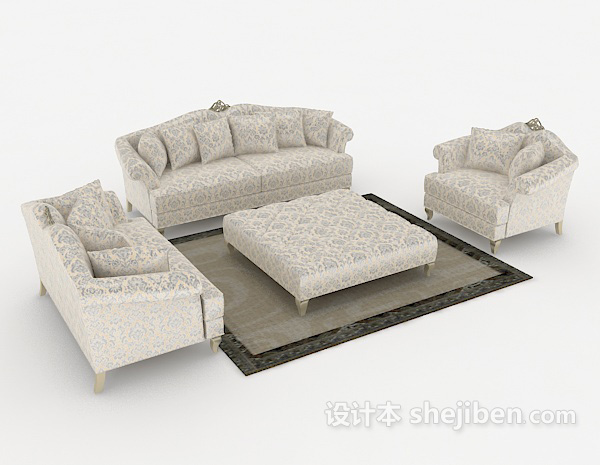 田园花纹组合沙发3d模型下载