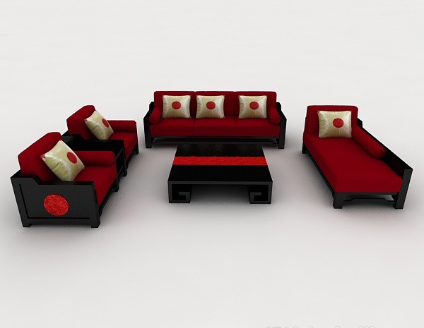 现代风格简约红黑组合沙发3d模型下载