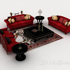家居红色组合沙发3d模型下载