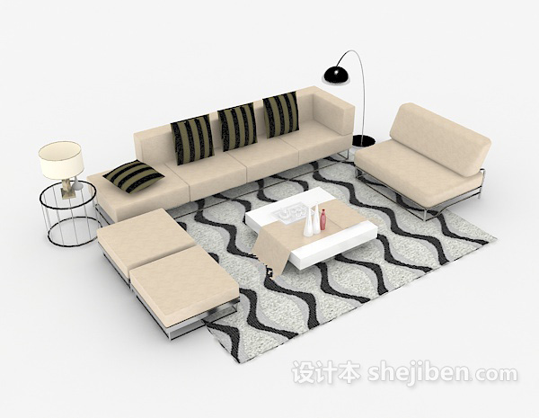 现代简约单色组合沙发3d模型下载
