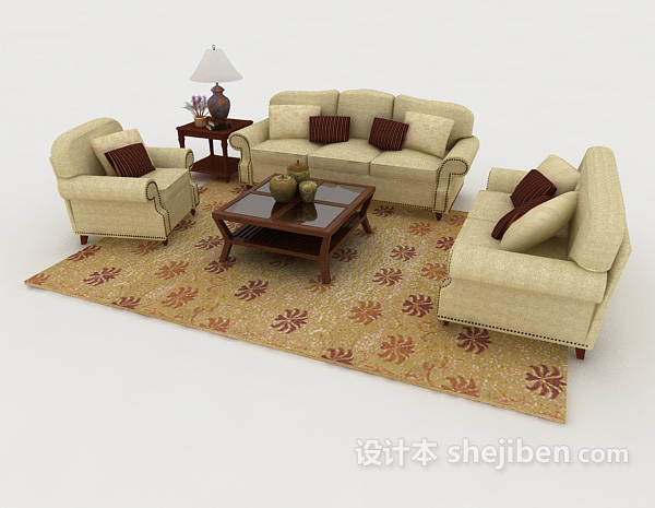 免费家居简约木质棕色组合沙发3d模型下载