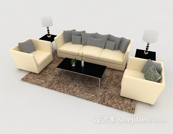 免费简约家居黄色组合沙发3d模型下载