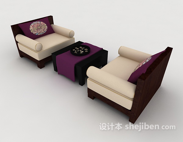 休闲家居木质桌椅组合3d模型下载