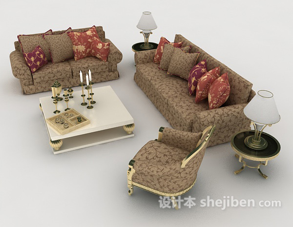 设计本欧式家具棕色组合沙发3d模型下载