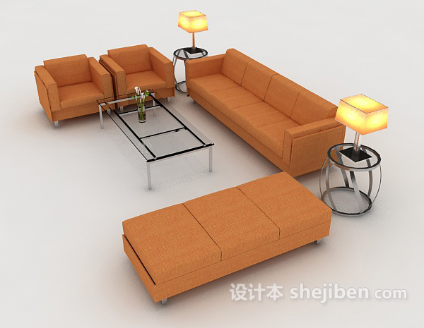 设计本商务橙色组合沙发3d模型下载