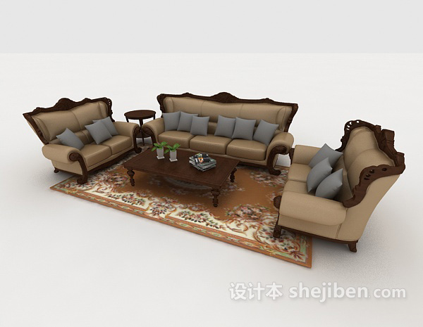 免费欧式家居棕色复古组合沙发3d模型下载