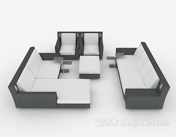 现代灰白色组合沙发3d模型下载