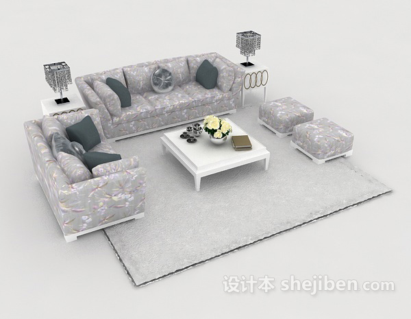 欧式风格欧式灰色家居组合沙发3d模型下载