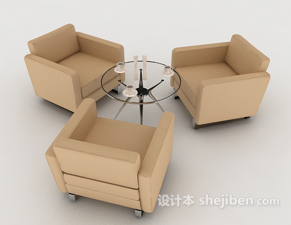 浅棕色桌椅组合3d模型下载