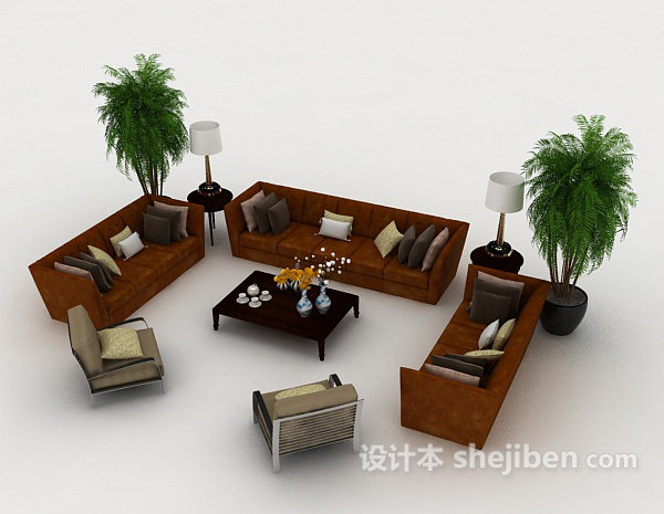 免费深棕色组合沙发3d模型下载