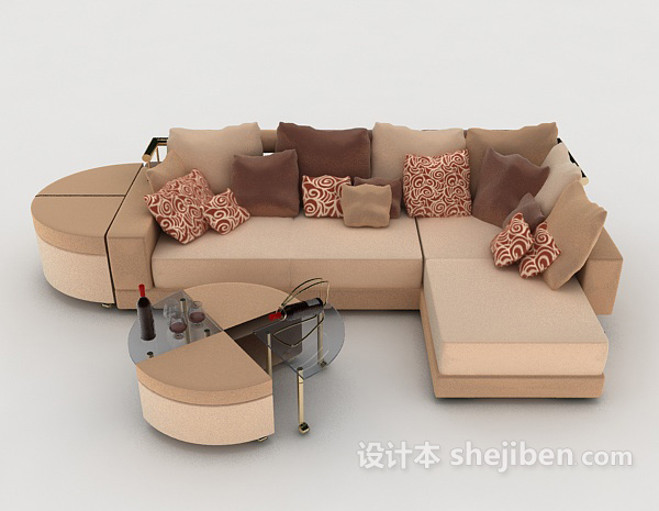 现代风格家居棕色简约多人沙发3d模型下载