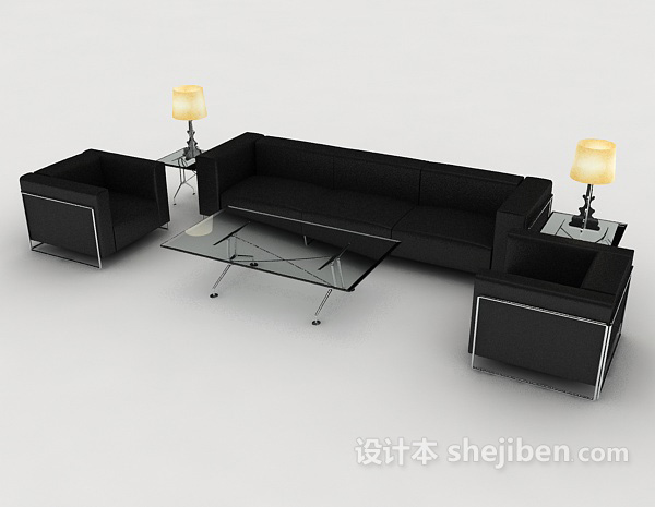 免费黑色简约商务组合沙发3d模型下载