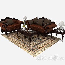 中式复古木质棕色组合沙发3d模型下载