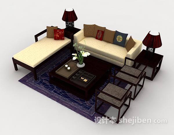 免费新中式型组合沙发3d模型下载