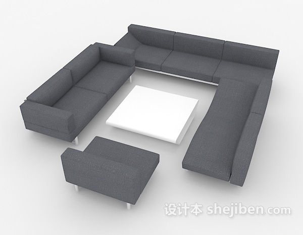 现代风格商务简约灰色组合沙发3d模型下载