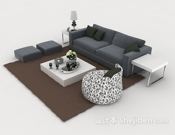 设计本家居休闲灰色组合沙发3d模型下载
