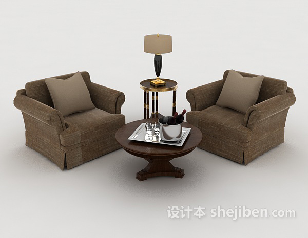 免费简约现代棕色单人沙发3d模型下载