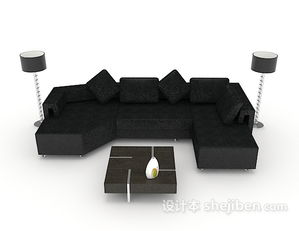 现代风格简单黑色商务多人沙发3d模型下载