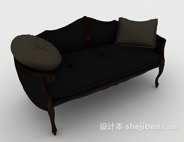 免费简欧黑色双人沙发3d模型下载