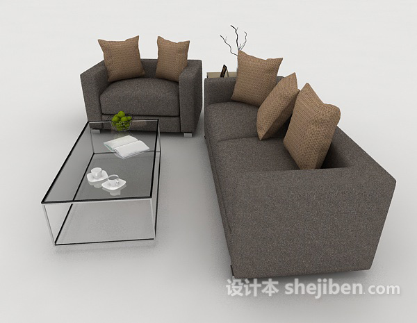 设计本灰色系组合沙发3d模型下载