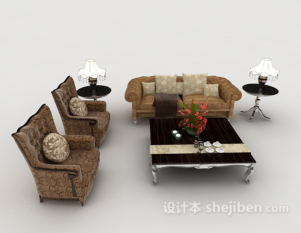 欧式风格简单欧式组合沙发3d模型下载