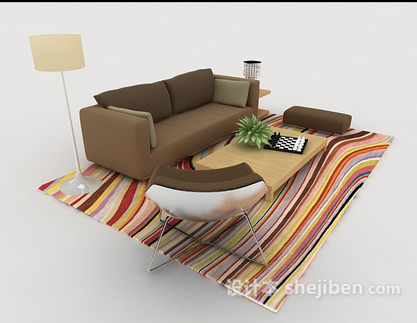 设计本家居休闲简约深棕色组合沙发3d模型下载