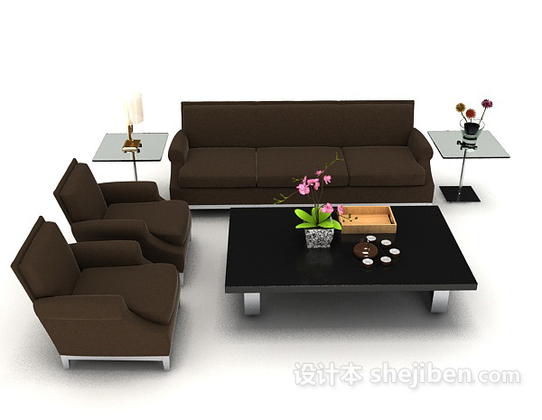 现代风格简约家居深棕色组合沙发3d模型下载