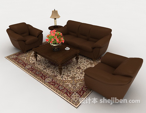现代简约棕色木质组合沙发3d模型下载