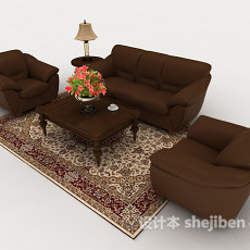 现代简约棕色木质组合沙发3d模型下载