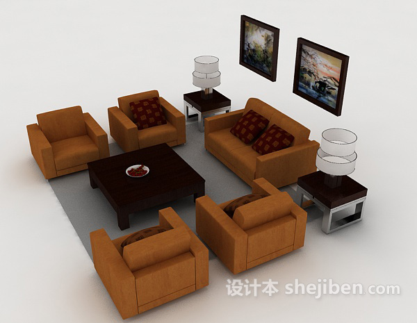 设计本新中式简单组合沙发3d模型下载