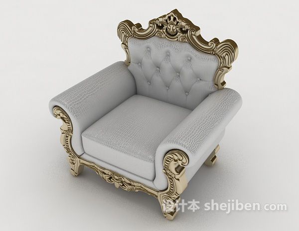 免费欧式复古灰色单人沙发3d模型下载