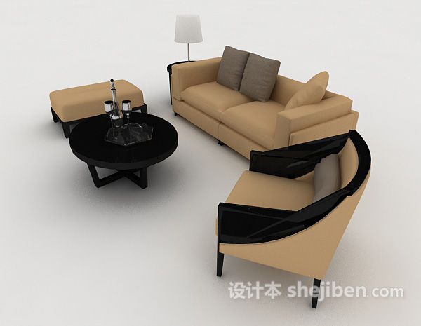 设计本家居棕色木质组合沙发3d模型下载