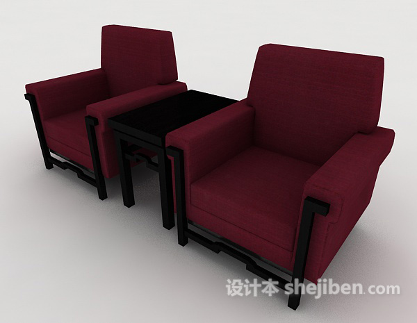 大红色中式单人沙发3d模型下载