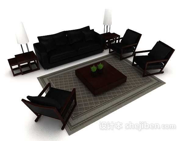 中式风格新中式风格简单组合沙发3d模型下载