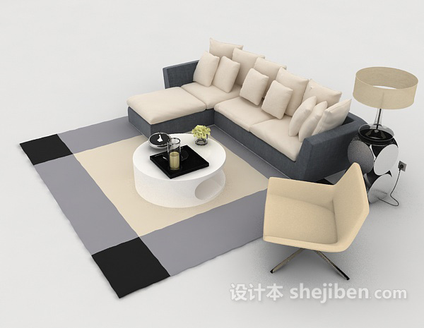 设计本家居米黄色多人沙发3d模型下载