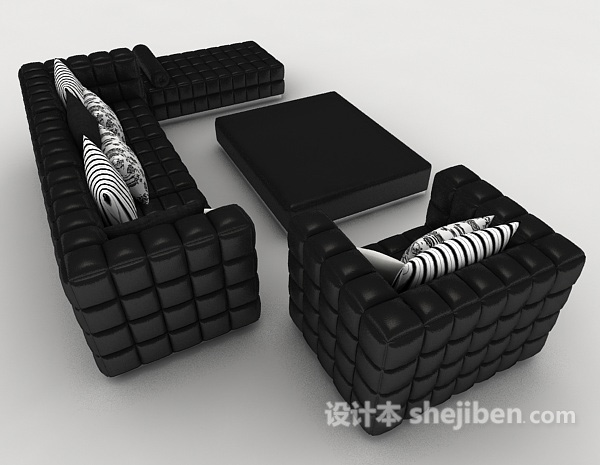 设计本简约黑色商务组合沙发3d模型下载
