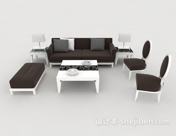 现代风格现代简约深棕色组合沙发3d模型下载