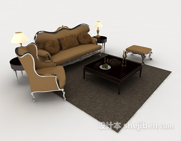 欧式家居棕色组合沙发3d模型下载